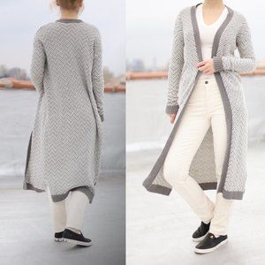 Aerie long duster knit cardigan, grey, chevron, XS